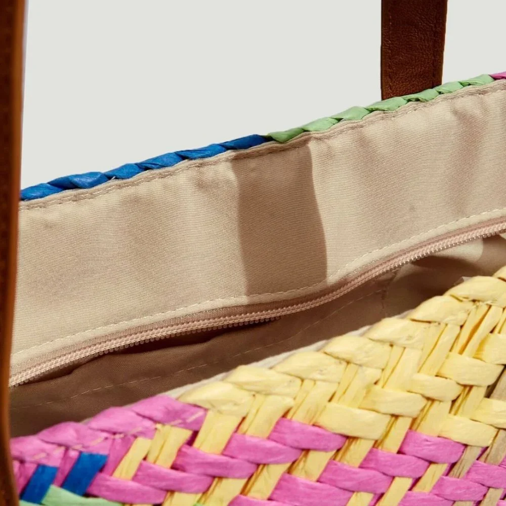Color Block Straw Bag - Picture 3 of 9